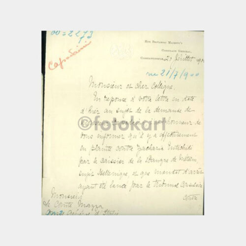 1900 İstanbul İngiliz Konsolos -Damgalı- Yazısı