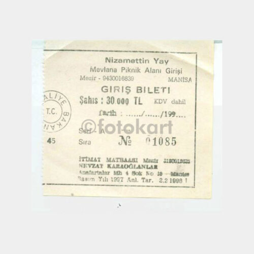 1996 Manisa Mevlana Piknik Giriş Bileti