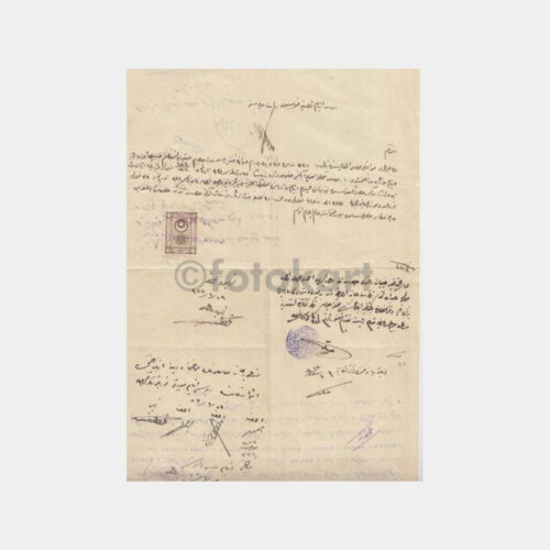 1927 Osmanlıca Fiskal Pullu Önlü Arkalı Sözleşme Belgesi