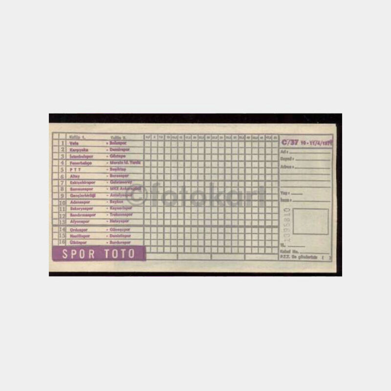 1971 Spor-Toto -37.Hafta- Kuponu