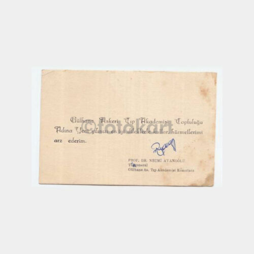 Prof. Dr. Necmi Ayanoğlu Gülhane Ask. Tıp Akademisi Kartı