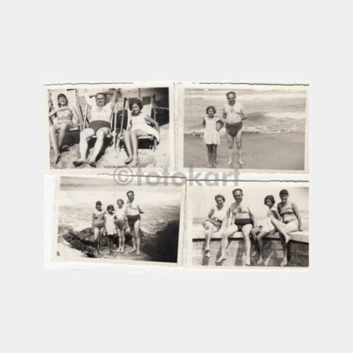 1956 Plaj Kültürü Konulu 4 Adet Aile Fotoğrafı