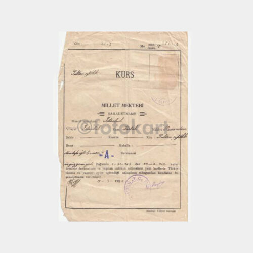 1932 Kartal Millet Mektebi Şahadetnamesi Diploma