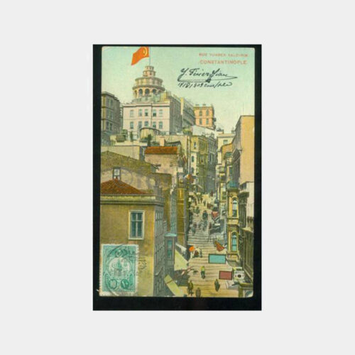 1909 Galata Kulesi Bayraklı Kartpostal