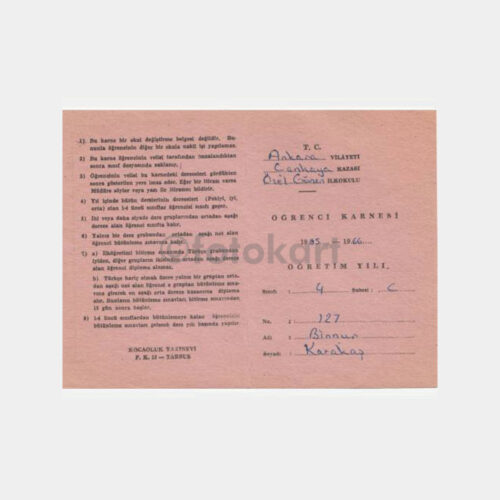 1966 Gönen Koleji Okul Karnesi