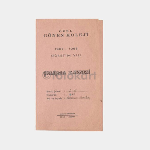 1968 Gönen Koleji Okul Karnesi