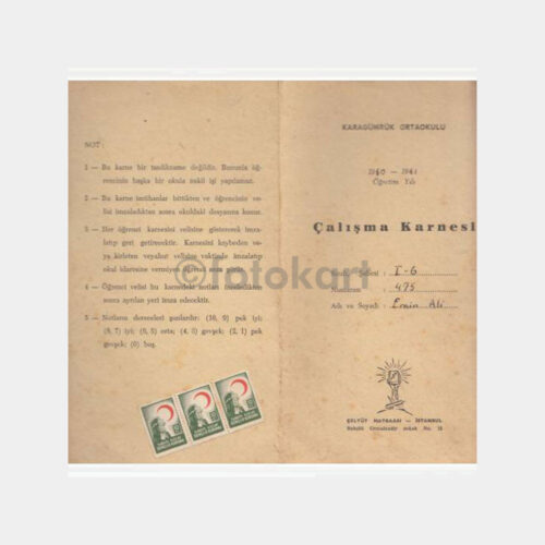 1960 Karagümrük Ortaokul Karnesi Karnesi