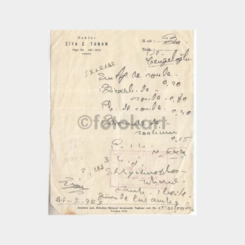 1954 Bursa Setbaşı Dr. Ziya Tanan Reçetesi