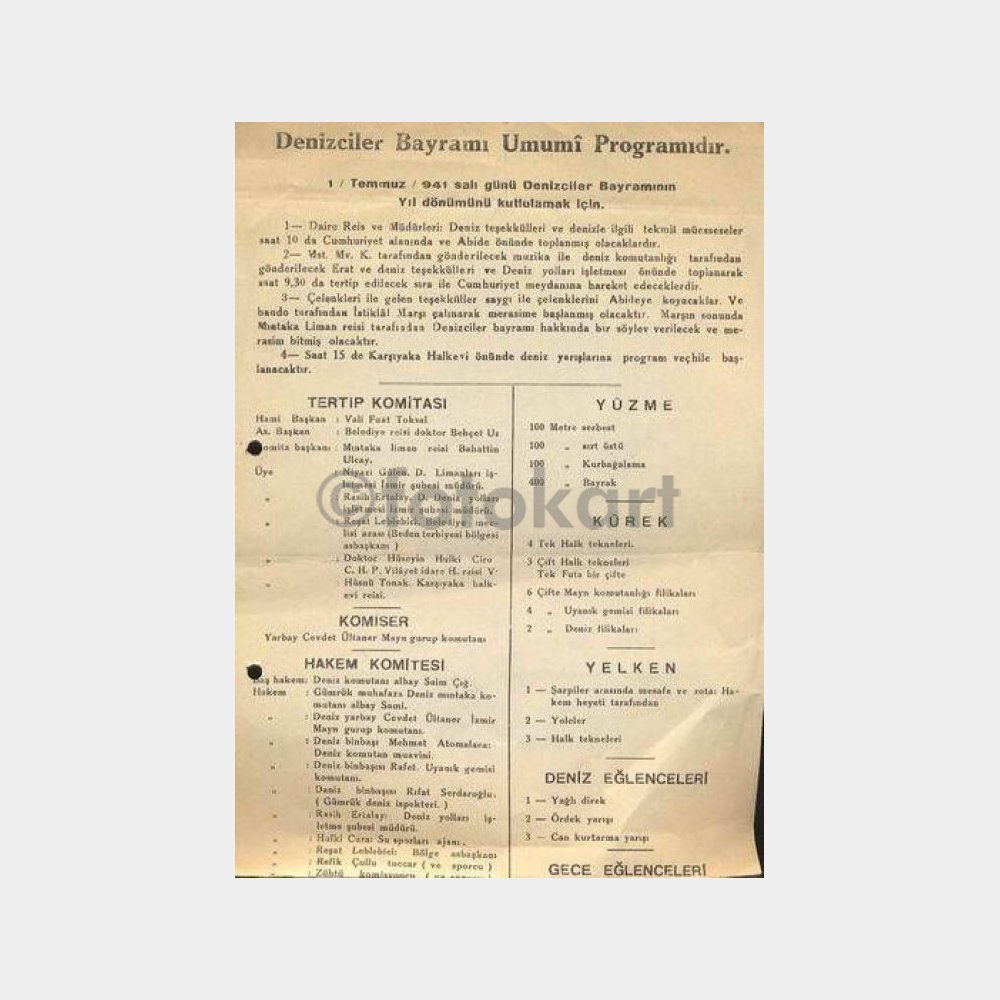 1941 Denizciler Bayramı Kutlama Programı