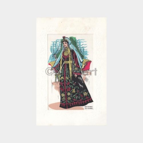 1974 Folklor Konulu İpek Bez Baskı Tebrik Kartı