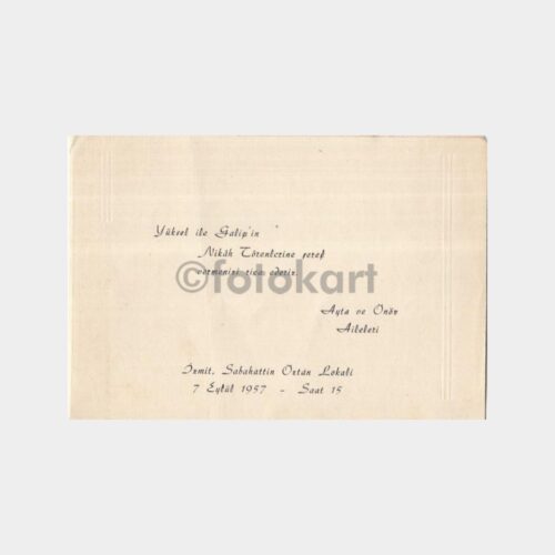 1957 İzmit Nikah Davetiyesi