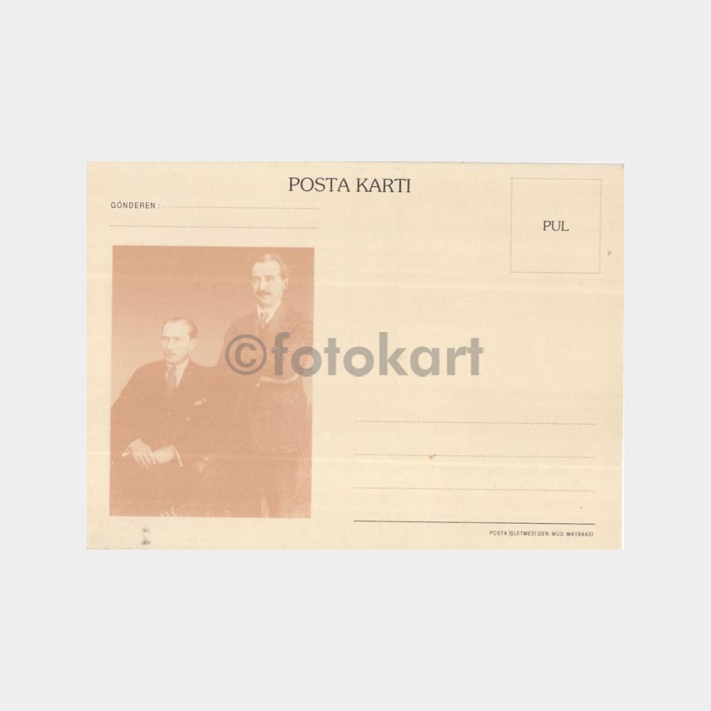 Mustafa Kemal Atatürk ve İsmet İnönü Antiye Posta Kartı