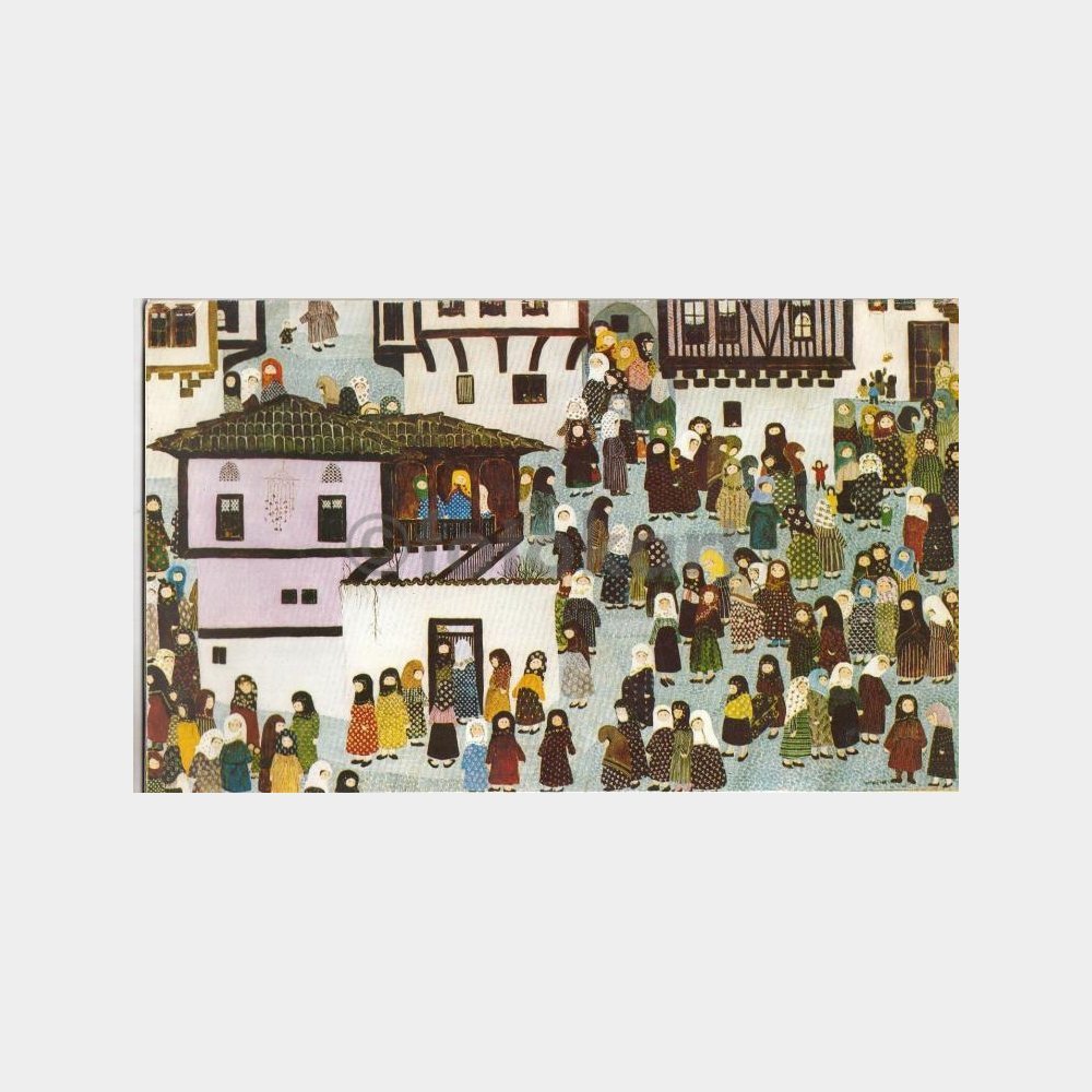 Ressam Oya Katoğlu Tablo -Gelinevi Ziyareti- Tebrik Kartı