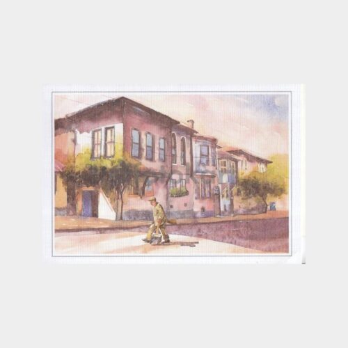 1976 Ressam Asuman Doğan - Tablo Tebrik Kartı (Anadolu Köy Evleri)