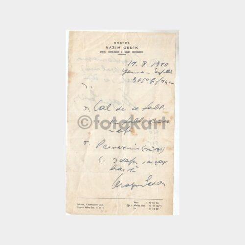 1970 Taksim Dr. Nazım Gedik Reçetesi