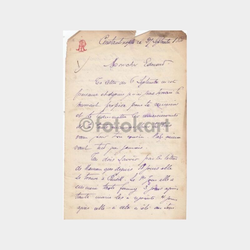 1888 Tarihli İstanbul Başlıklı Fransızca Mektup