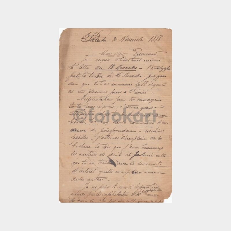 1888 Tarihli İstanbul Başlıklı Fransızca Mektup