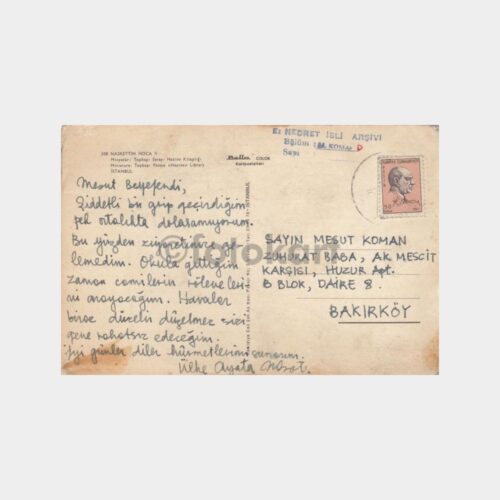 1967 Tarihçi Mesut Koman Adresli Tebrik Kartı