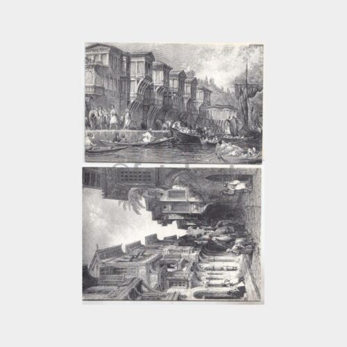 Tarihi Evler Konulu Gravür Resimli 2 Adet Tebrik Kartı