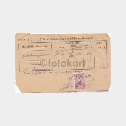 1933 Bursa Belediyesi Makbuzu