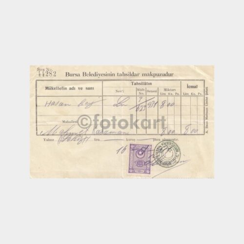 1931 Bursa Belediyesi Makbuzu