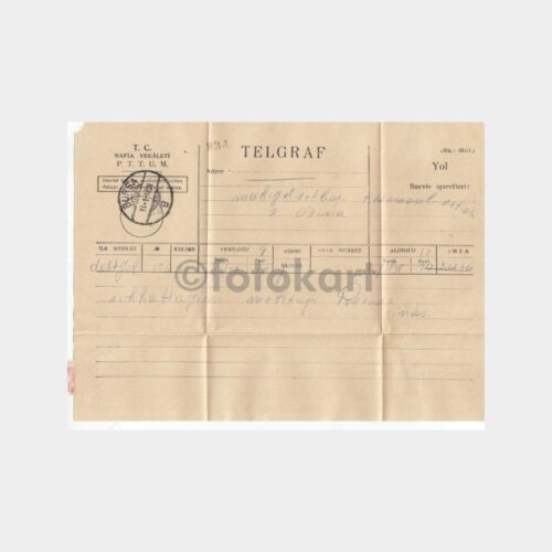 1939 Bursa Posta Damgalı Telgraf Kağıdı