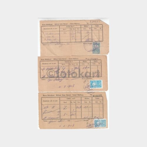 1947 Bursa Belediyesi Mülhak Sular İdaresi 3 Adet Makbuz