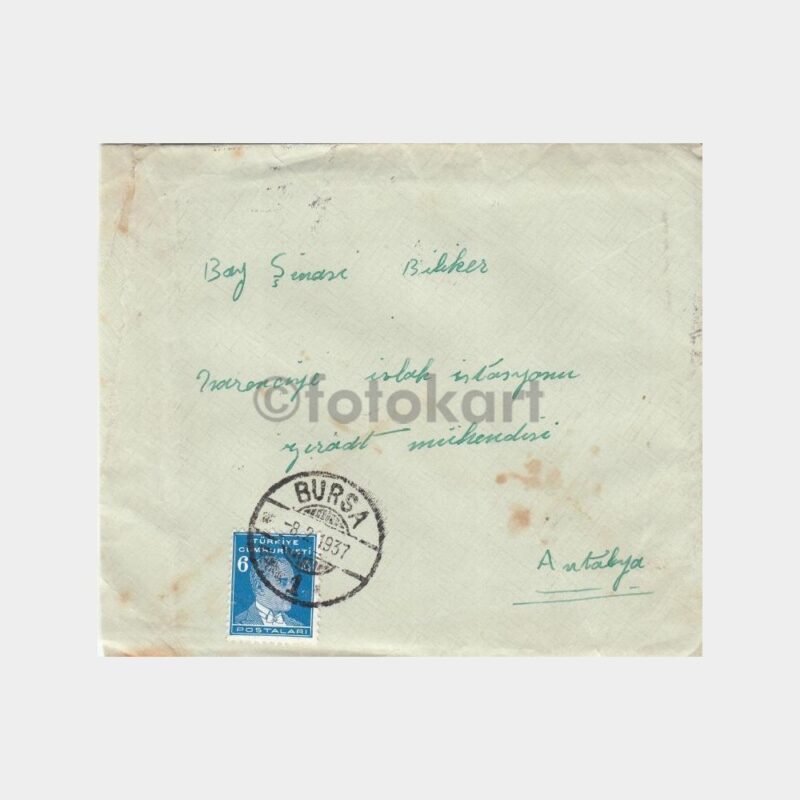1937 Bursa Posta Damgalı Zarf