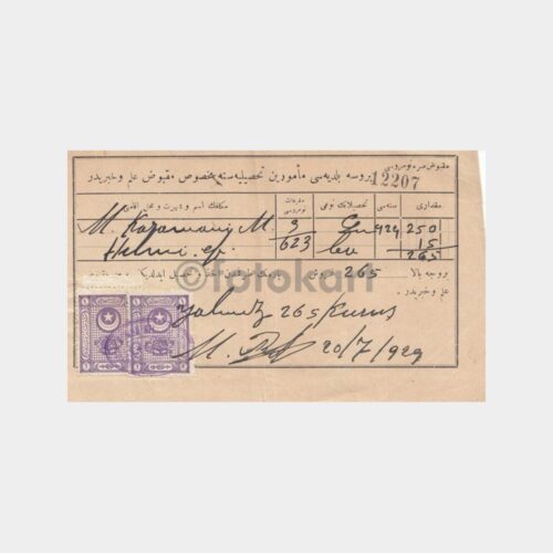 1929 Bursa Belediyesi Vergi Makbuzu