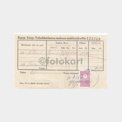 1931 Bursa Belediyesi Vergi Makbuzu