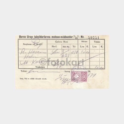 1939 Bursa Belediyesi Vergi Makbuzu