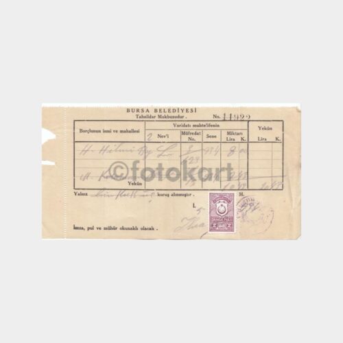 1934 Bursa Belediyesi Vergi Makbuzu