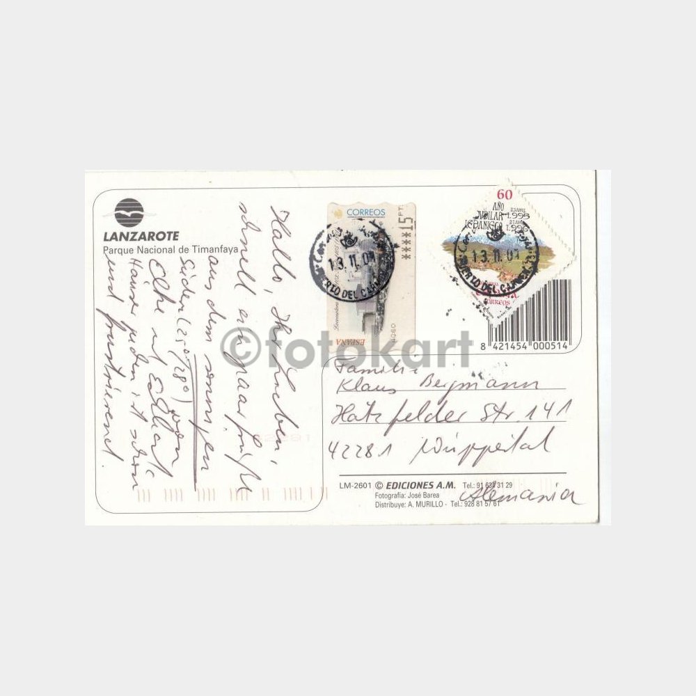 Kanarya Lanzarote Adası Damgalı Kartpostal - Görsel 2