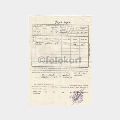 1936 Soyadı Kabulü Beyan Belgesi