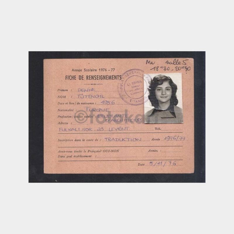 1976 Tütengil Kurs Kayıt Kartı