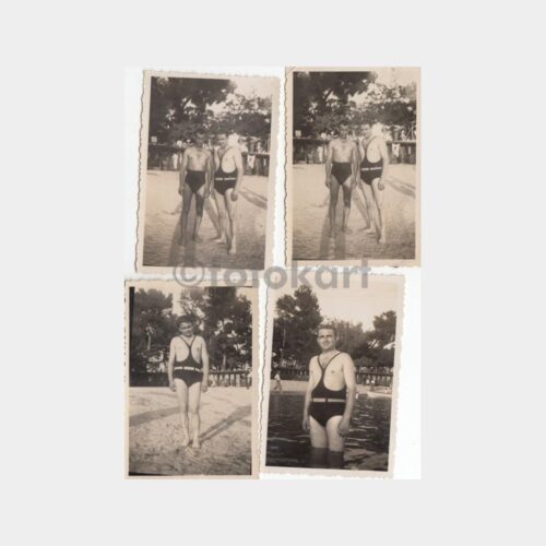 1940 Plaj Kültürü Konulu Gençler 4 Adet Fotoğrafı