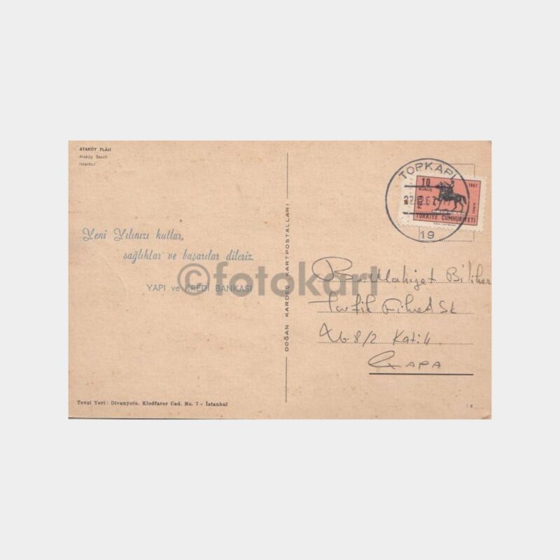 1967 Bakırköy Ataköy Plajı Damgalı Kartpostal - Görsel 2