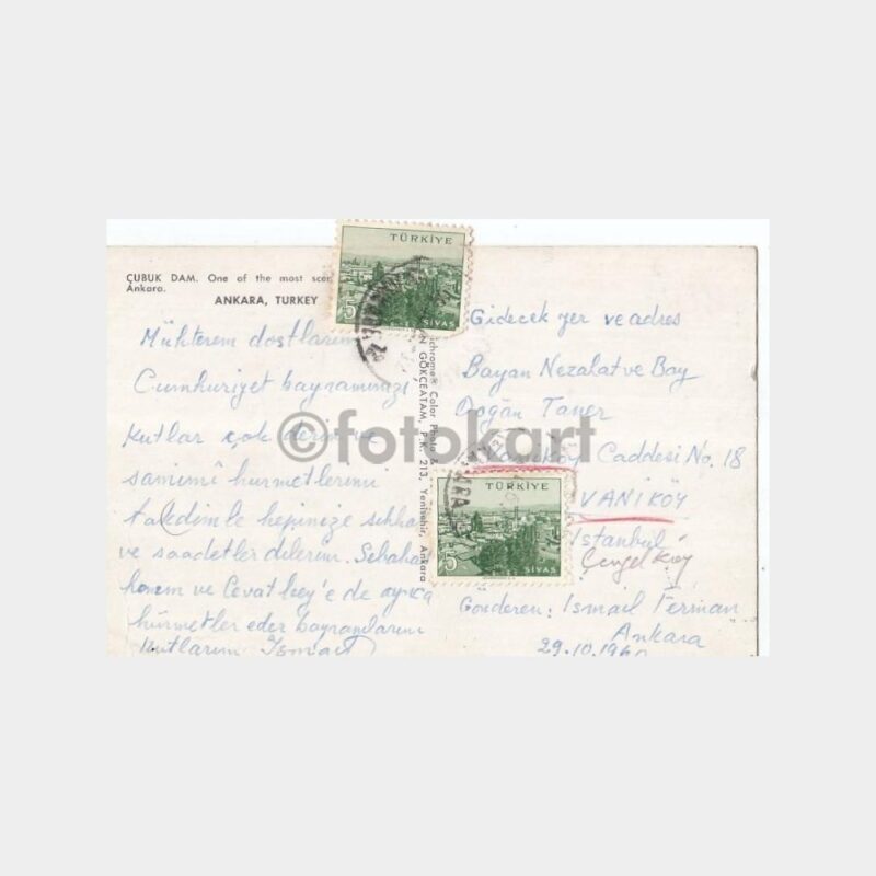1960 Ankara Çubuk Barajı Çetin Gökçeatam -Postadan Geçmiş- Kartpostal - Görsel 2