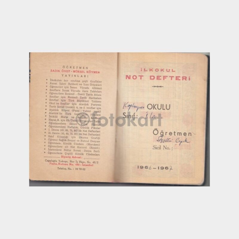 1967 Öğretmen Not Defteri (Yazılı ve Dolu Durumda)