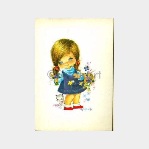 1970 Çiçekli Kız Tebrik Kartpostal