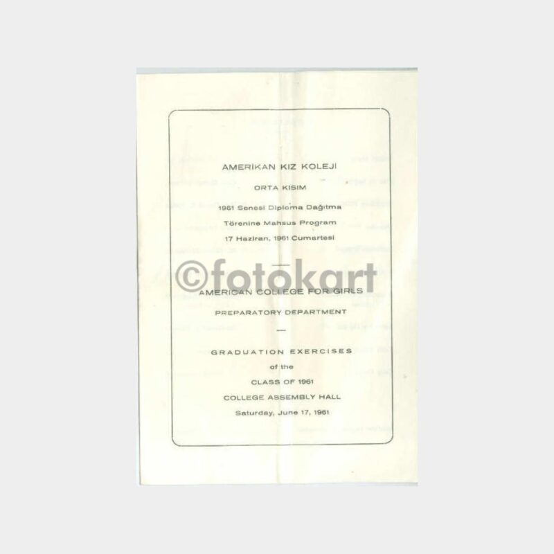1961 Amerikan Kız Koleji Mezuniyet Tören Programı