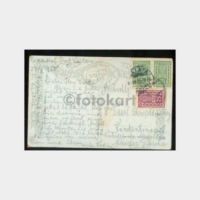 1922 Viyana Tablo - İstanbul Varışlı Kartpostal - Görsel 2