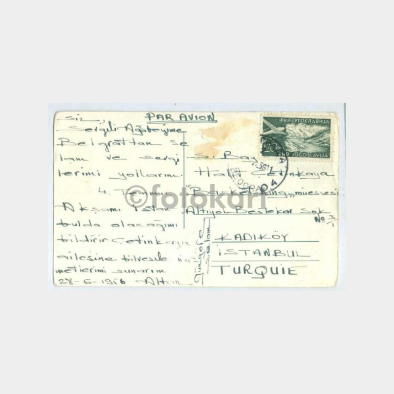 1956 Yugoslavya Uçak Pullu Kartpostal - Görsel 2