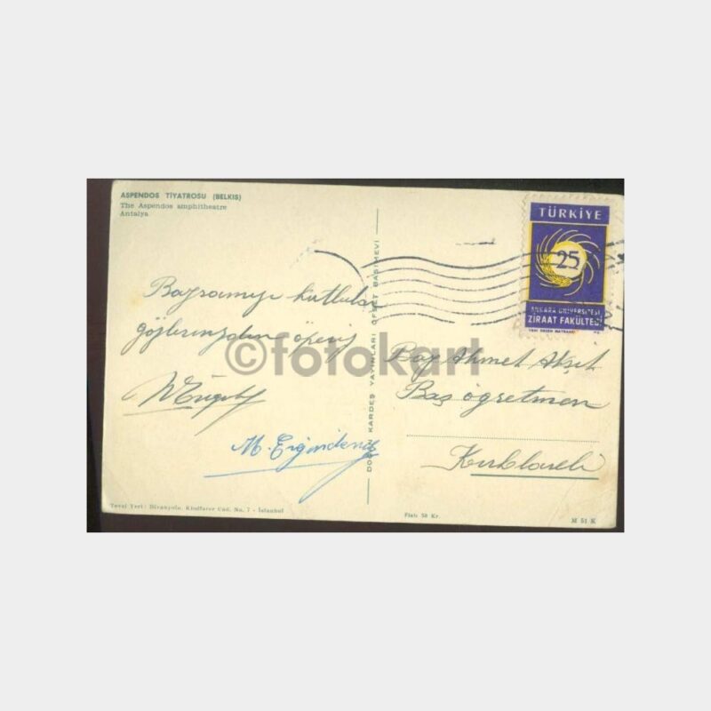 1959 Kırklareli Başöğretmen Akşit Adresli -Belkıs- Kart - Görsel 2