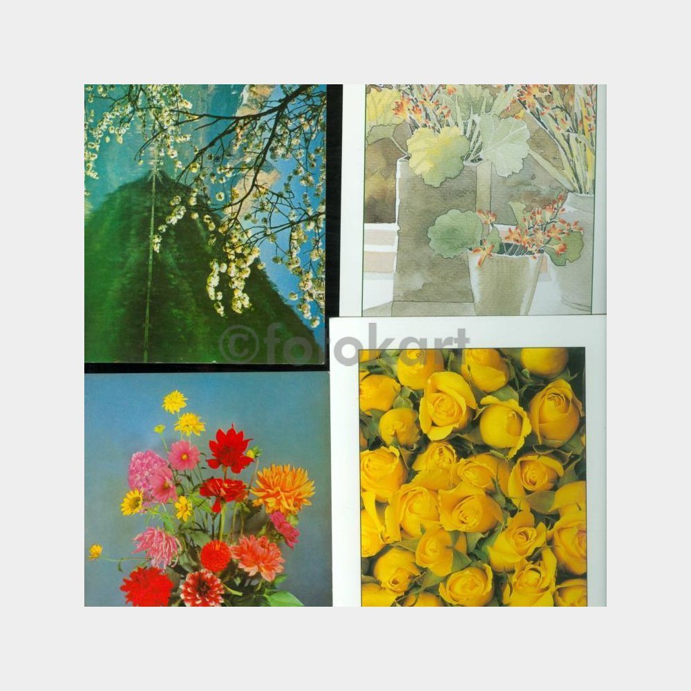 1975 Çiçek Konulu Tebrik Kartpostal (4 Adet)