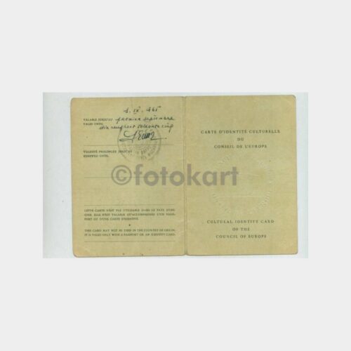 1965 Avrupa Konseyi Kültür Kom Kimlik Kartı