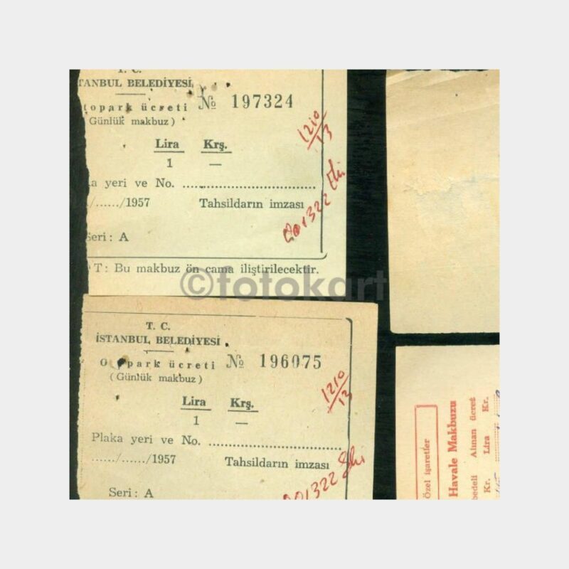 1957 İstanbul Belediyesi Otopark Makbuzu (3 Adet)