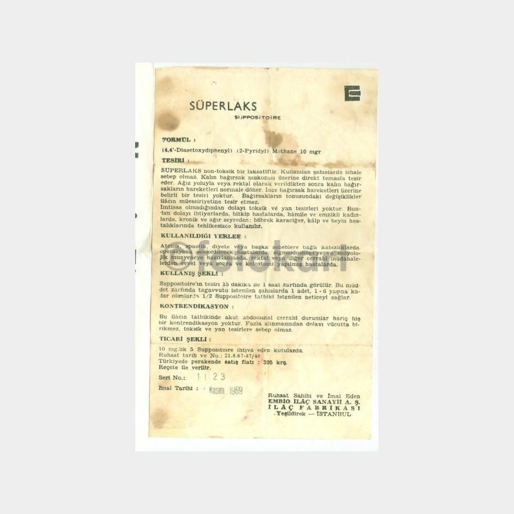 1969 Yeşildirek Embio İlaç Fabrikası Prospektüsü