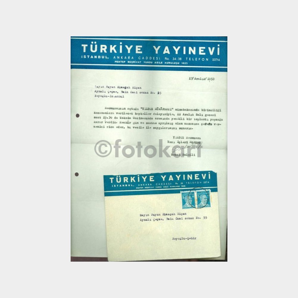 1953 Türkiye Yayınevi - Sezai Solelli İmzalı Yazı