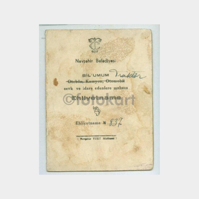 1956 Nevşehir Traktör Ehliyetnamesi